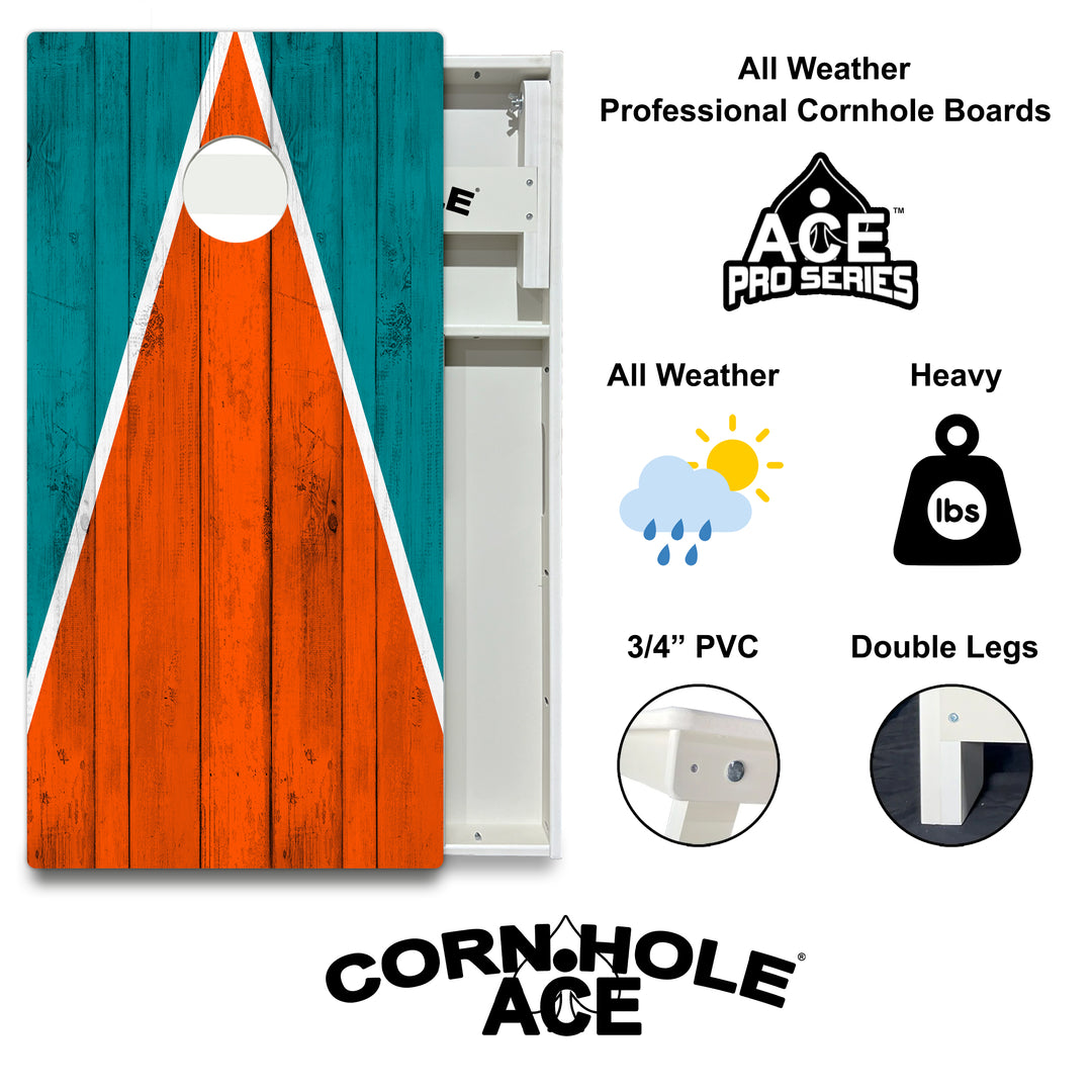 Miami Tailgate Triangle Design (Teal and Orange) - Cornhole Board Set - All Weather