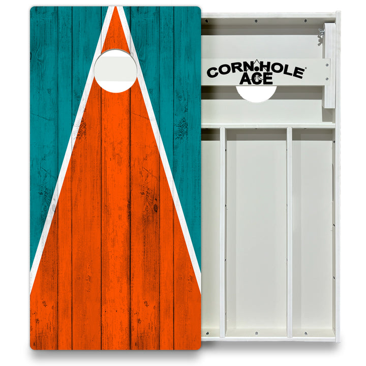 Miami Tailgate Triangle Design (Teal and Orange) - Cornhole Board Set - All Weather