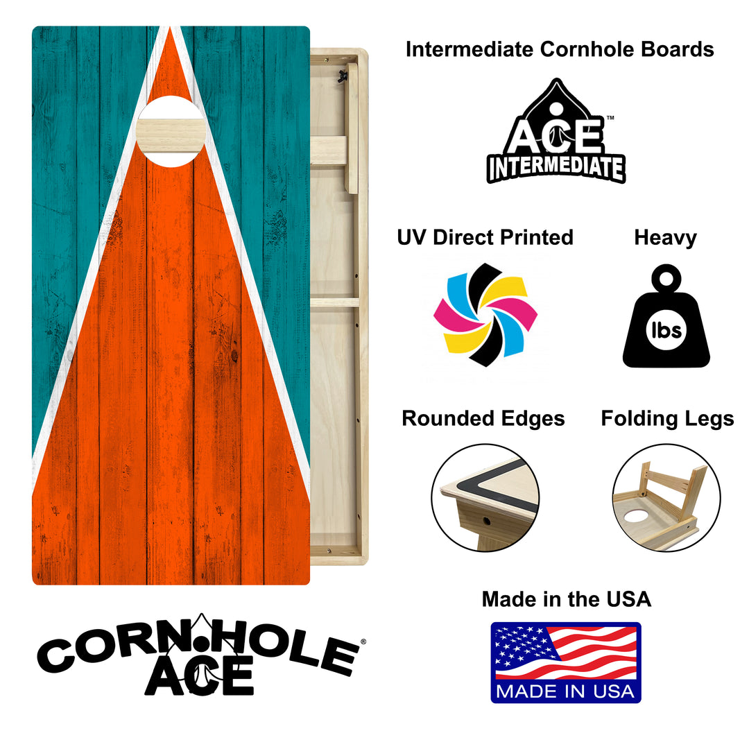 Miami Tailgate Triangle Design (Teal and Orange) - Cornhole Board Set - Intermediate