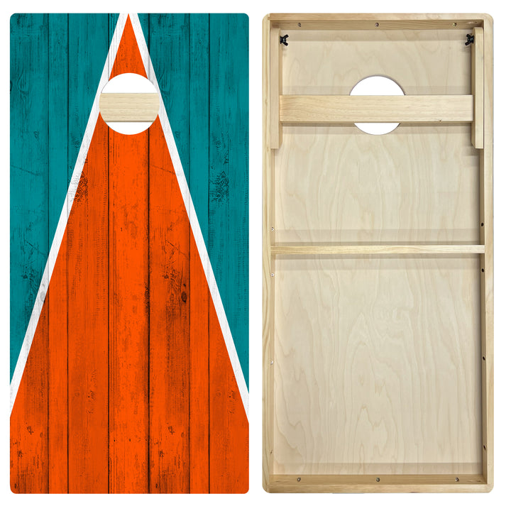 Miami Tailgate Triangle Design (Teal and Orange) - Cornhole Board Set - Intermediate