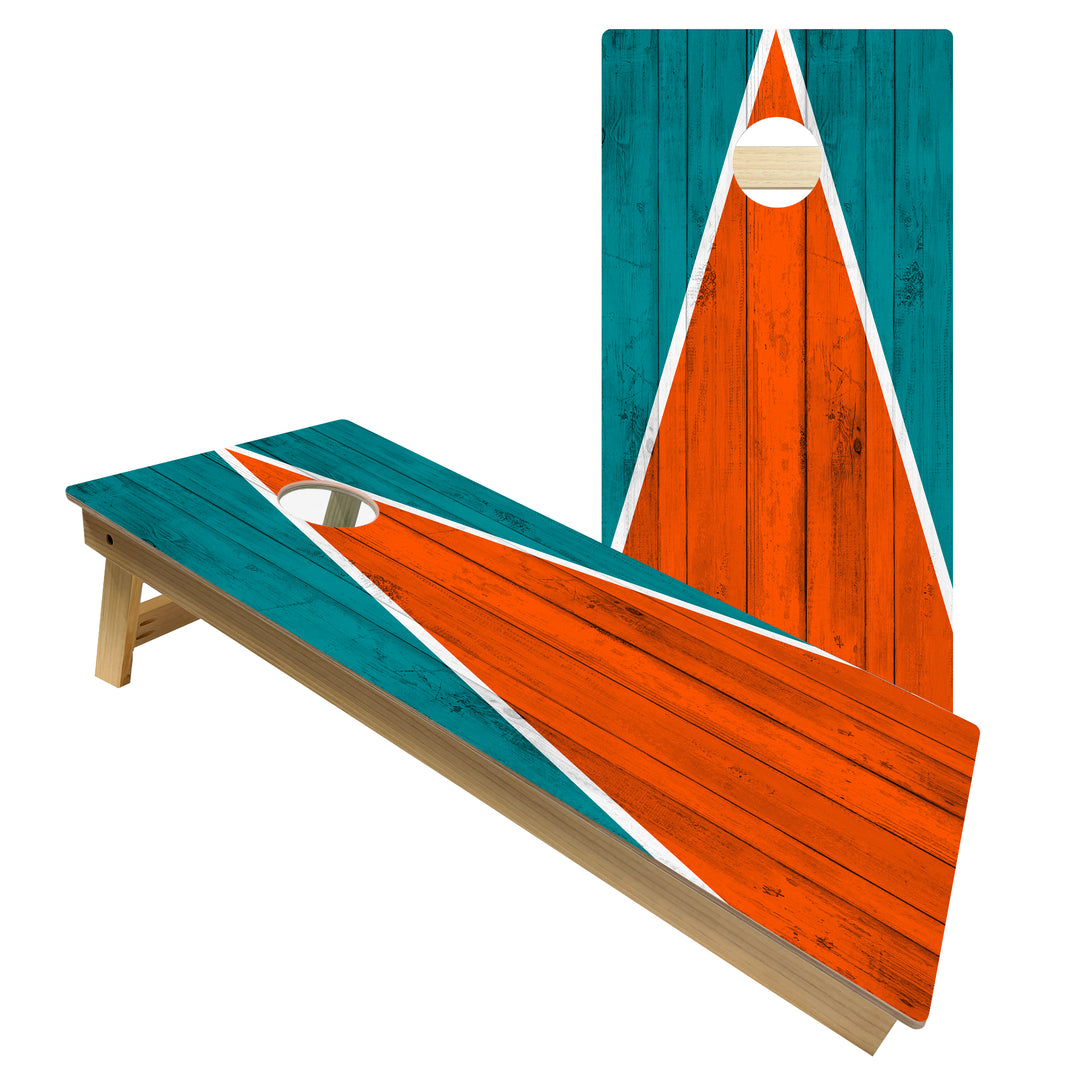 Miami Tailgate Triangle Design (Teal and Orange) - Cornhole Board Set - Intermediate