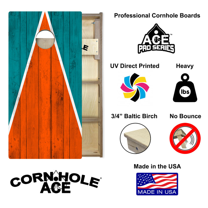 Miami Tailgate Triangle Design (Teal and Orange) - Cornhole Board Set - Professional