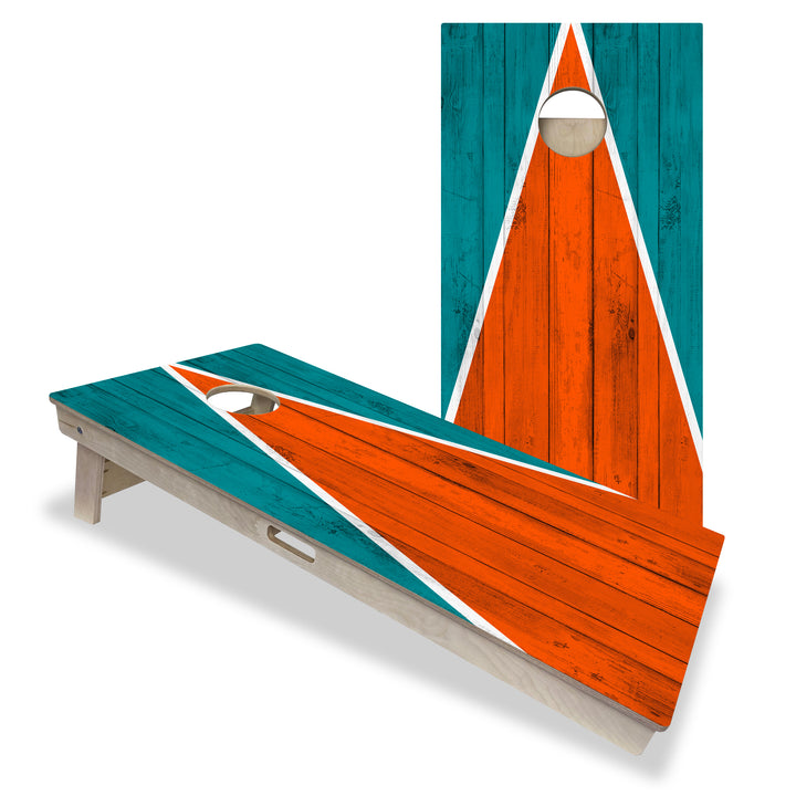 Miami Tailgate Triangle Design (Teal and Orange) - Cornhole Board Set - Professional