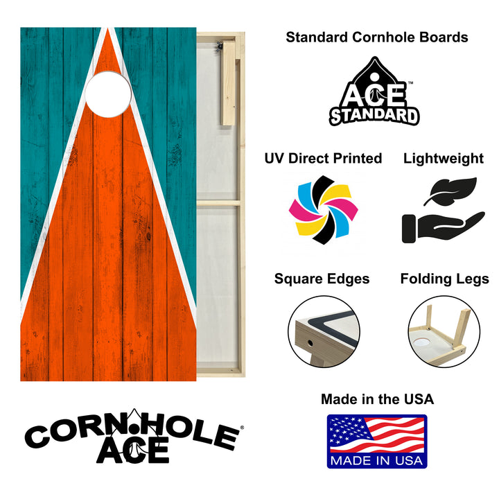 Miami Tailgate Triangle Design (Teal and Orange) - Cornhole Board Set - Standard