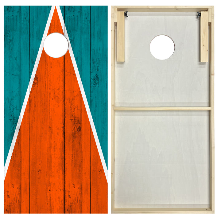 Miami Tailgate Triangle Design (Teal and Orange) - Cornhole Board Set - Standard