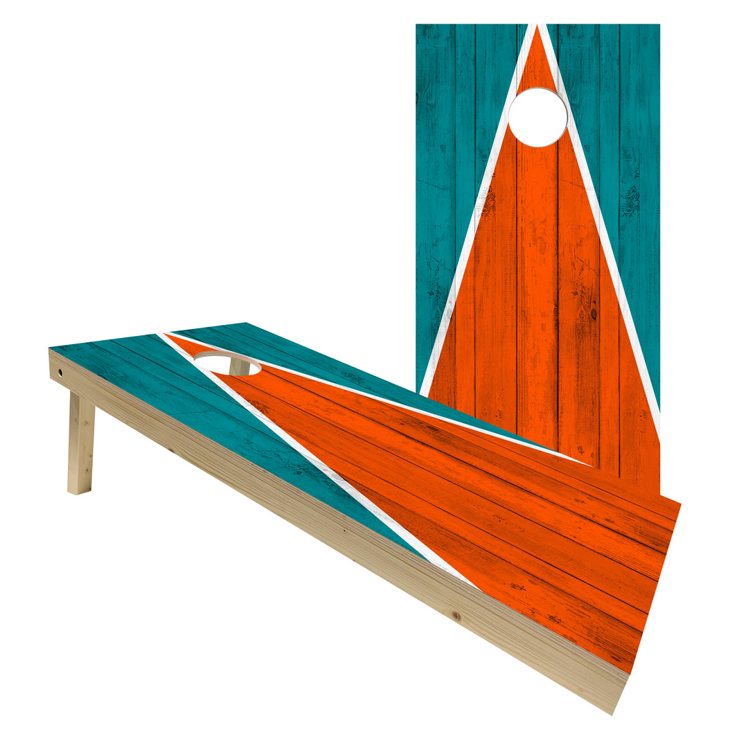 Miami Tailgate Triangle Design (Teal and Orange) - Cornhole Board Set - Standard