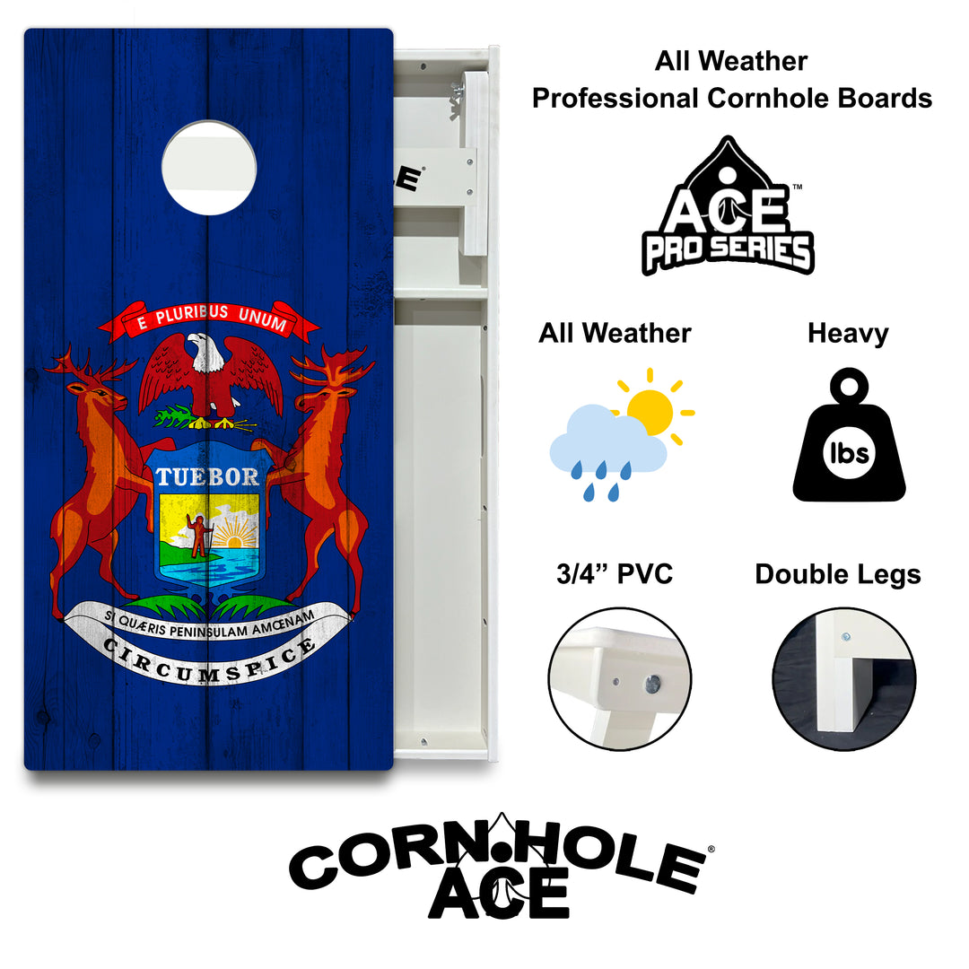 Michigan State Flag - Cornhole Board Set - All Weather