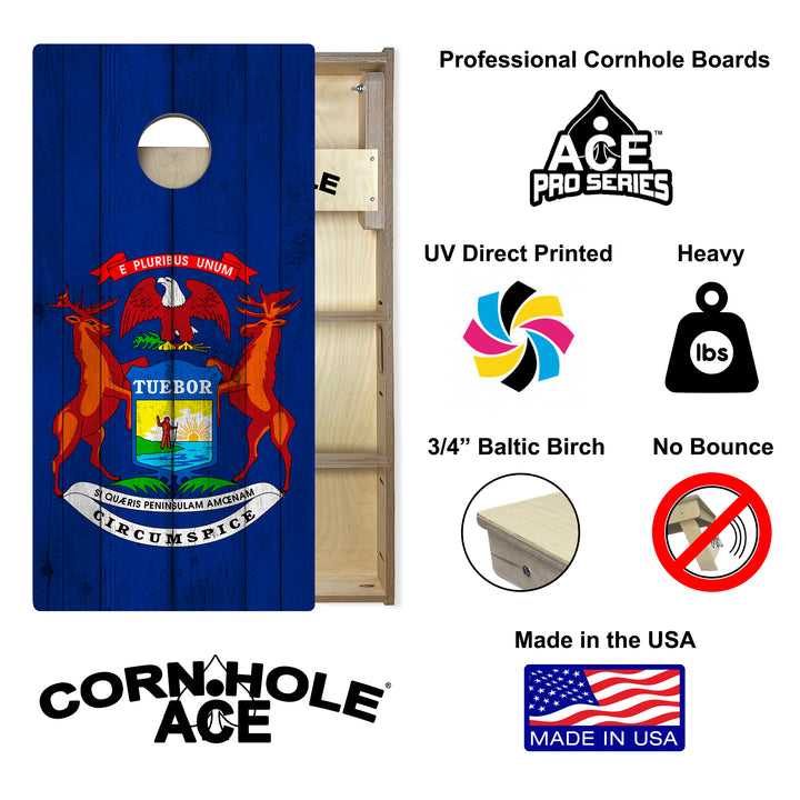 Michigan State Flag - Cornhole Board Set - Professional