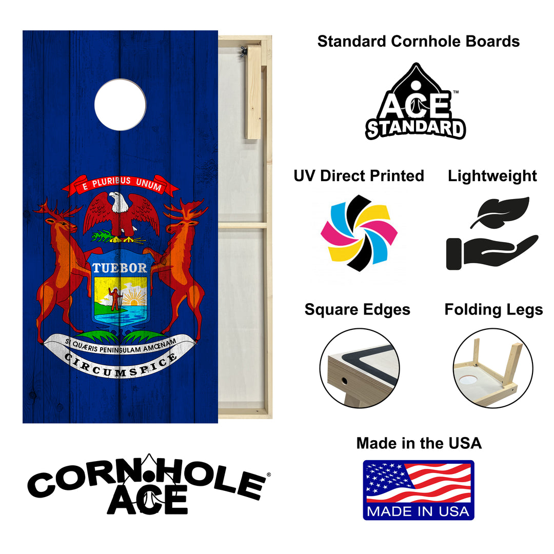 Michigan State Flag - Cornhole Board Set - Standard