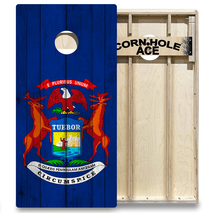 Michigan State Flag - Cornhole Board Set - Elite