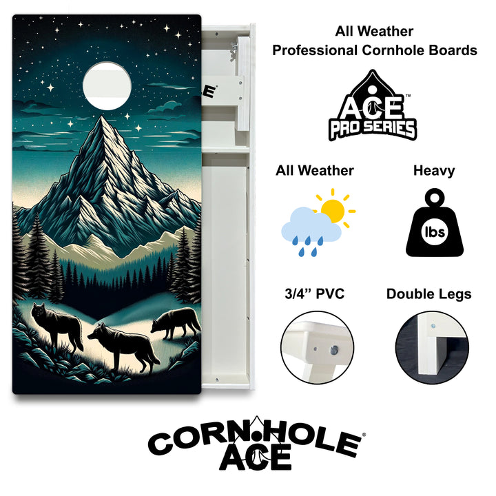 Moonlit Alpine Wolves - Cornhole Board Set - All Weather