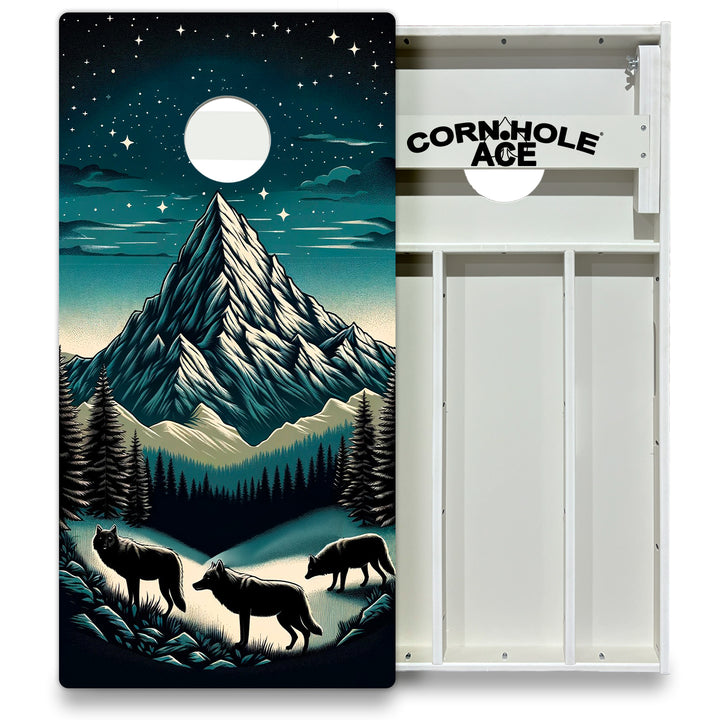 Moonlit Alpine Wolves - Cornhole Board Set - All Weather