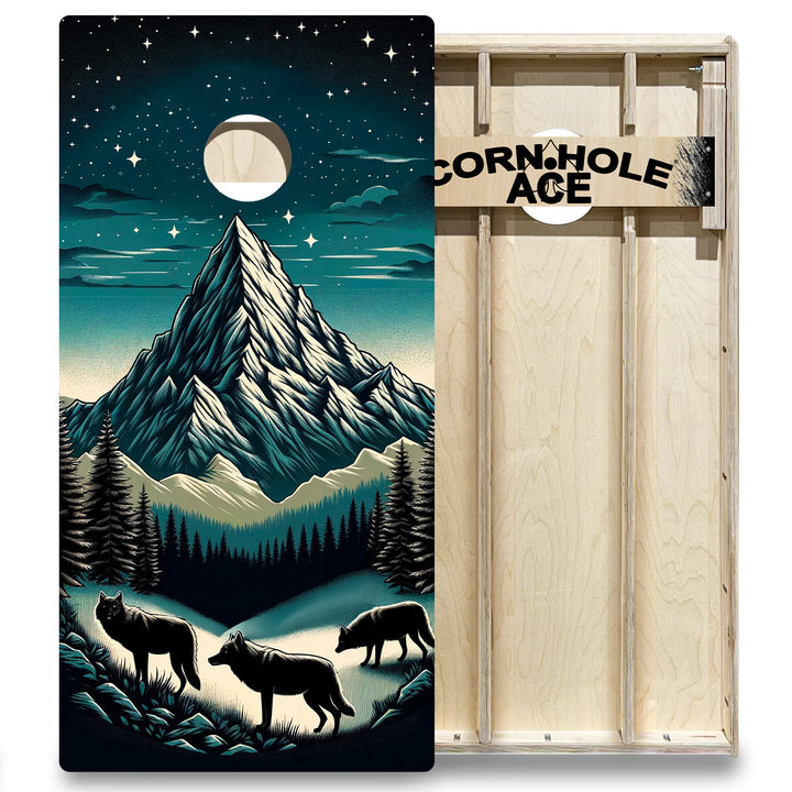 Moonlit Alpine Wolves - Cornhole Board Set - Elite