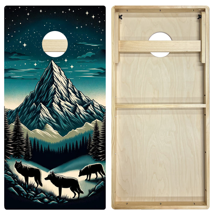 Moonlit Alpine Wolves - Cornhole Board Set - Intermediate