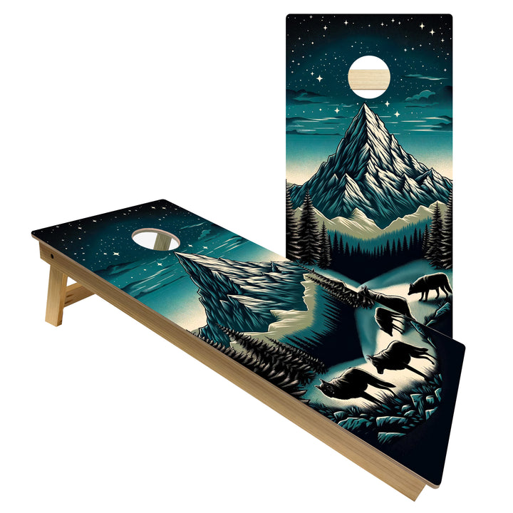 Moonlit Alpine Wolves - Cornhole Board Set - Intermediate