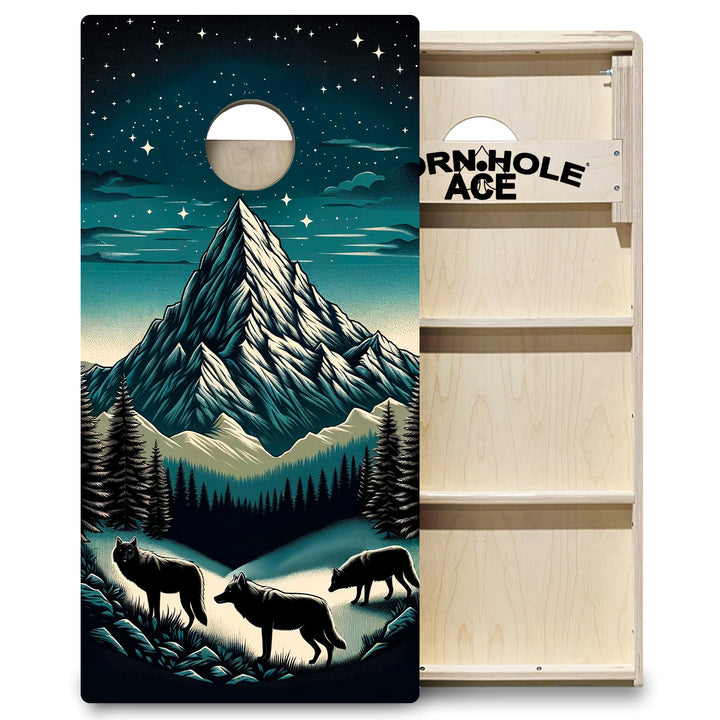 Moonlit Alpine Wolves - Cornhole Board Set - Professional