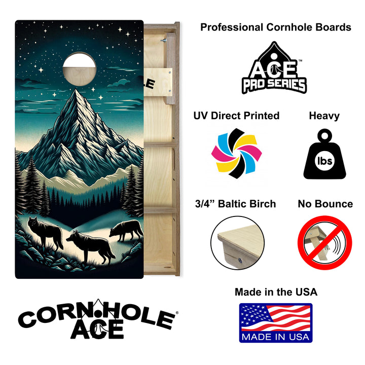 Moonlit Alpine Wolves - Cornhole Board Set - Professional