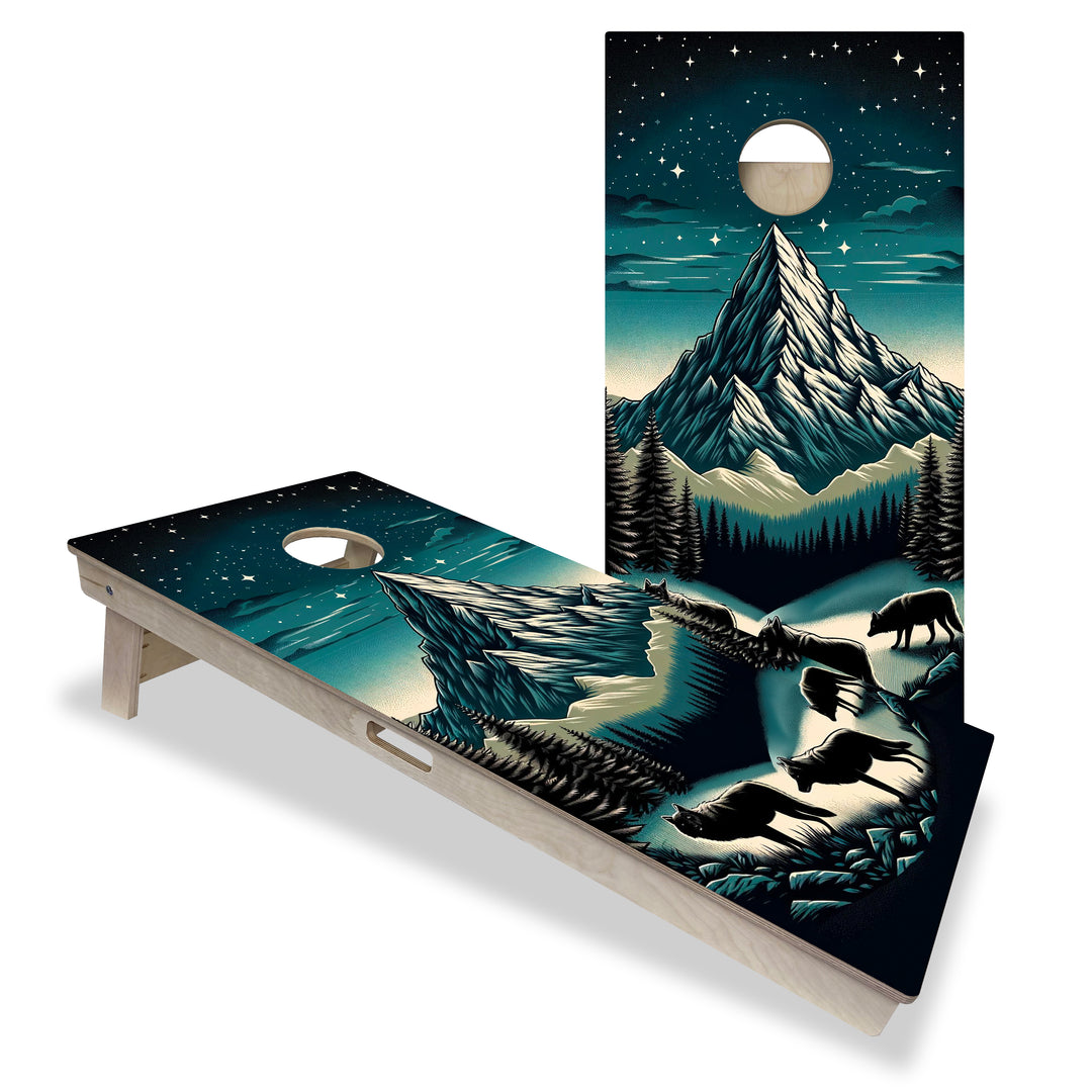 Moonlit Alpine Wolves - Cornhole Board Set - Professional