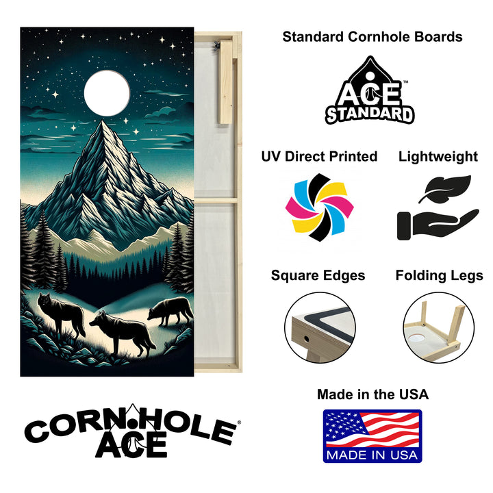 Moonlit Alpine Wolves - Cornhole Board Set - Standard