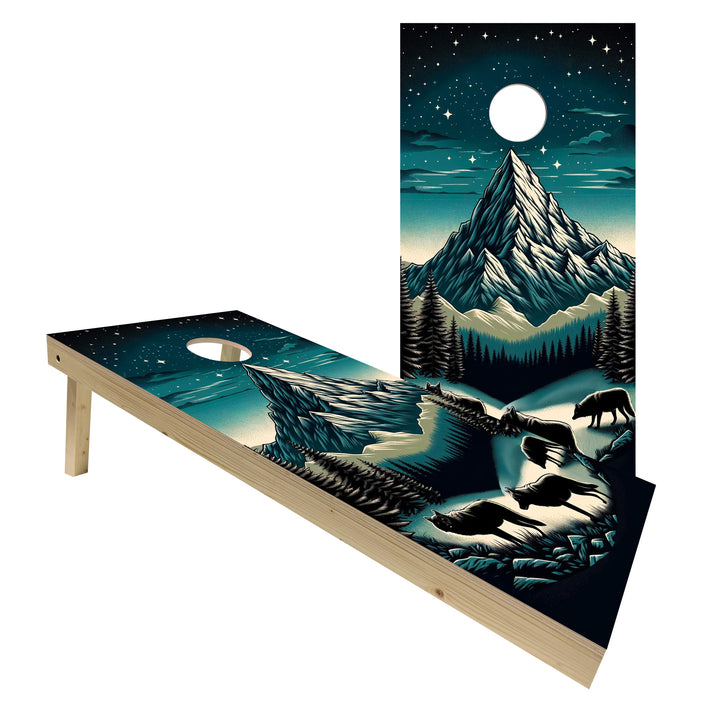 Moonlit Alpine Wolves - Cornhole Board Set - Standard