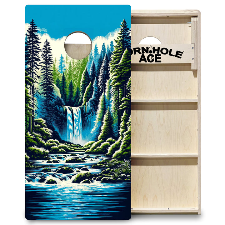 Mountain Forest Waterfall - Cornhole Board Set - Professional