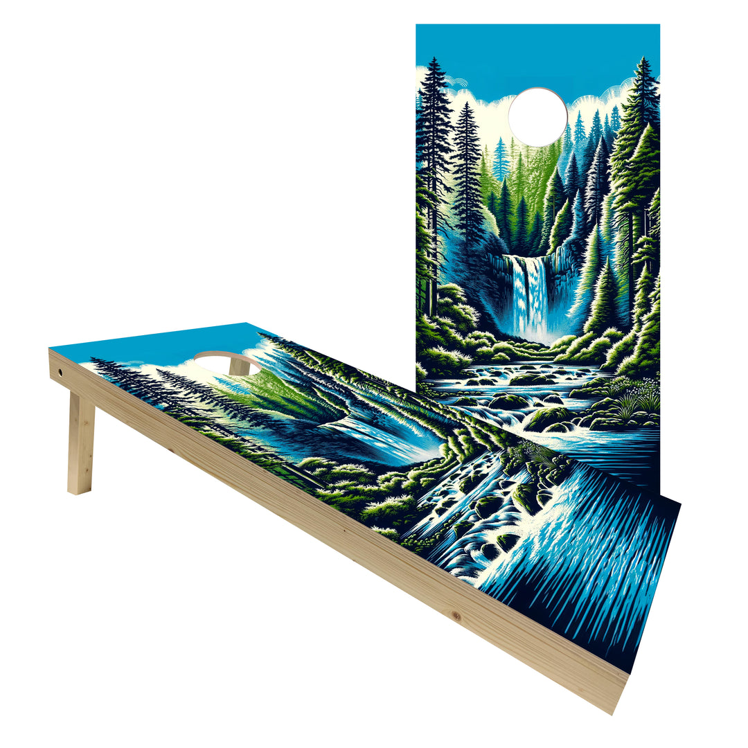 Mountain Forest Waterfall - Cornhole Board Set - Standard