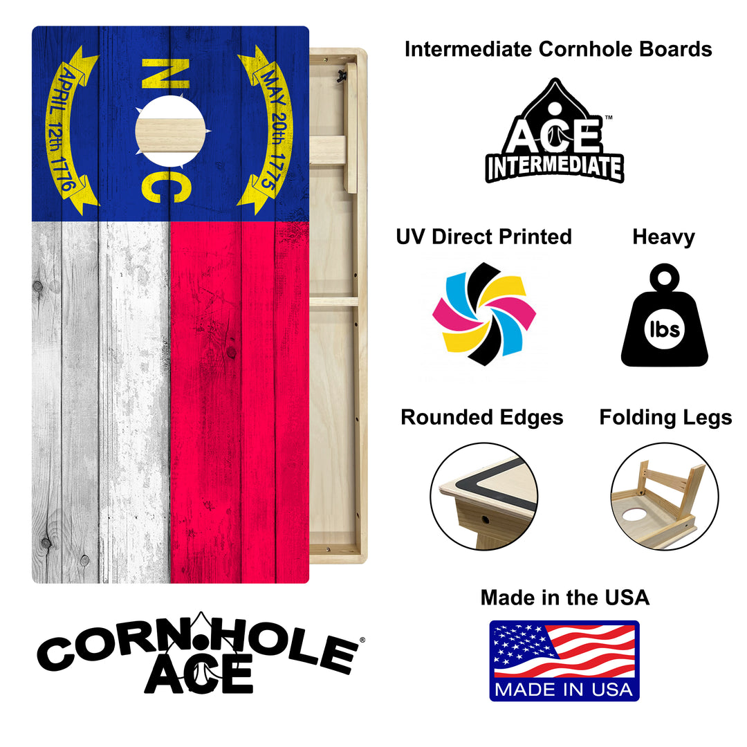 North Carolina State Flag - Cornhole Board Set - Intermediate