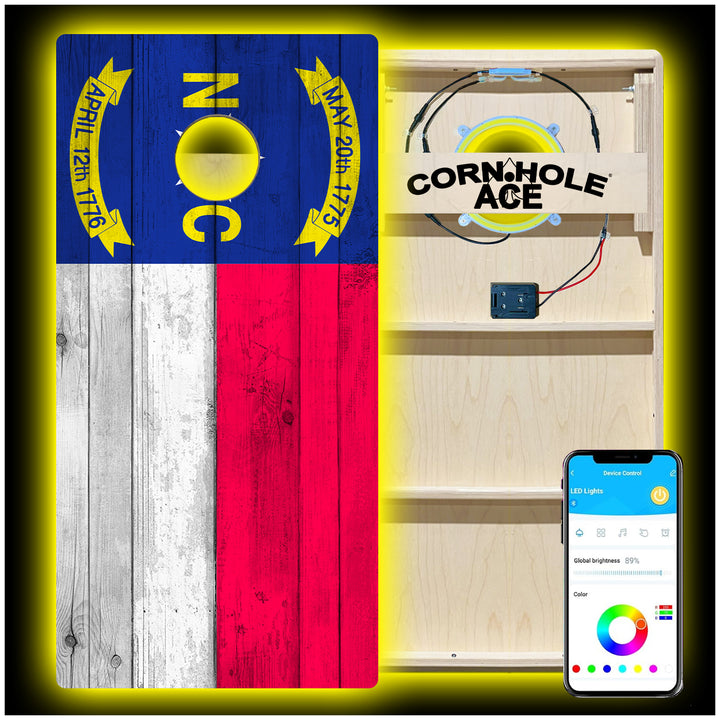 North Carolina State Flag - Cornhole Board Set - Professional - With Pro Light Kit