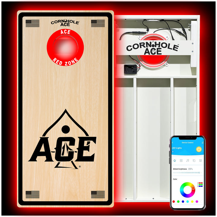 ACE Red Zone - Cornhole Board Set - All Weather - With Pro Light Kit