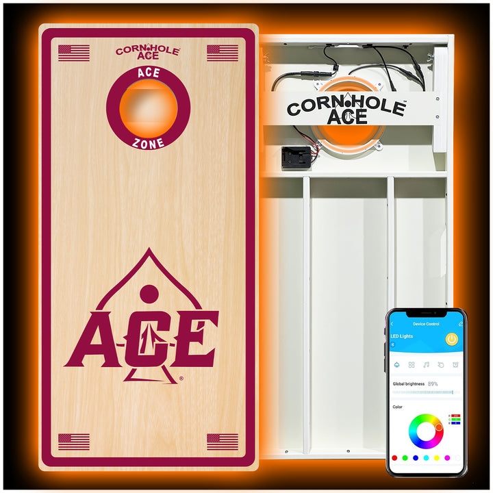 ACE Zone - Maroon - Cornhole Board Set - All Weather - With Pro Light Kit