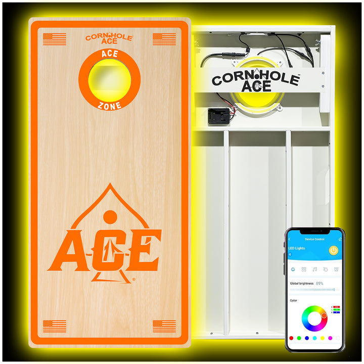 ACE Zone - Orange - Cornhole Board Set - All Weather - With Pro Light Kit