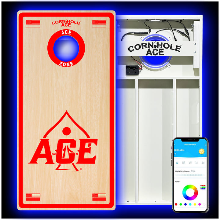 ACE Zone - Red - Cornhole Board Set - All Weather - With Pro Light Kit