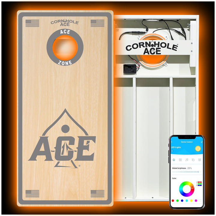 ACE Zone - Silver - Cornhole Board Set - All Weather - With Pro Light Kit