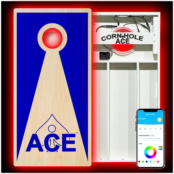 Navy Blue ACE Inverse Triangle - Cornhole Board Set - All Weather - With Pro Light Kit