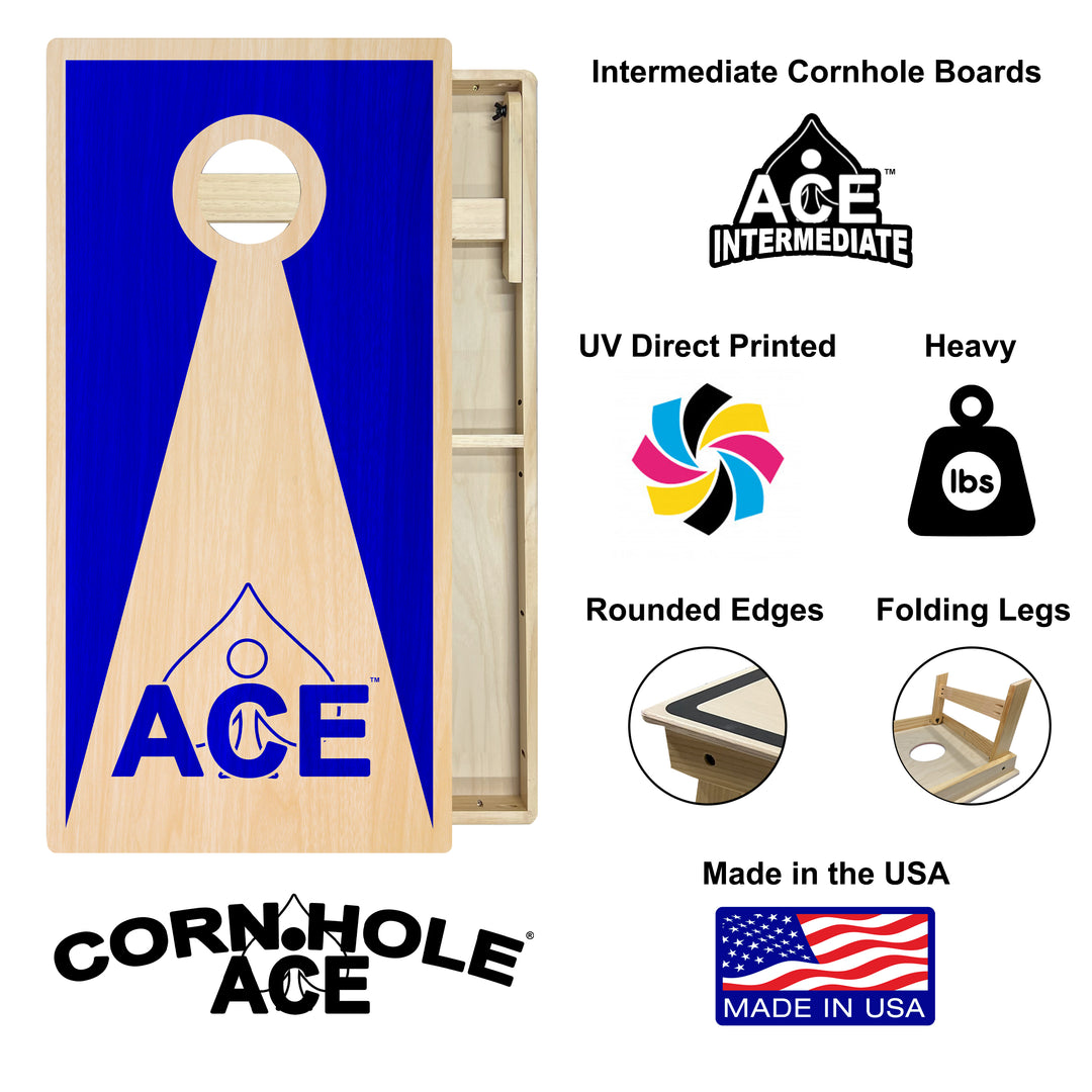 Navy Blue ACE Inverse Triangle - Cornhole Board Set - Intermediate