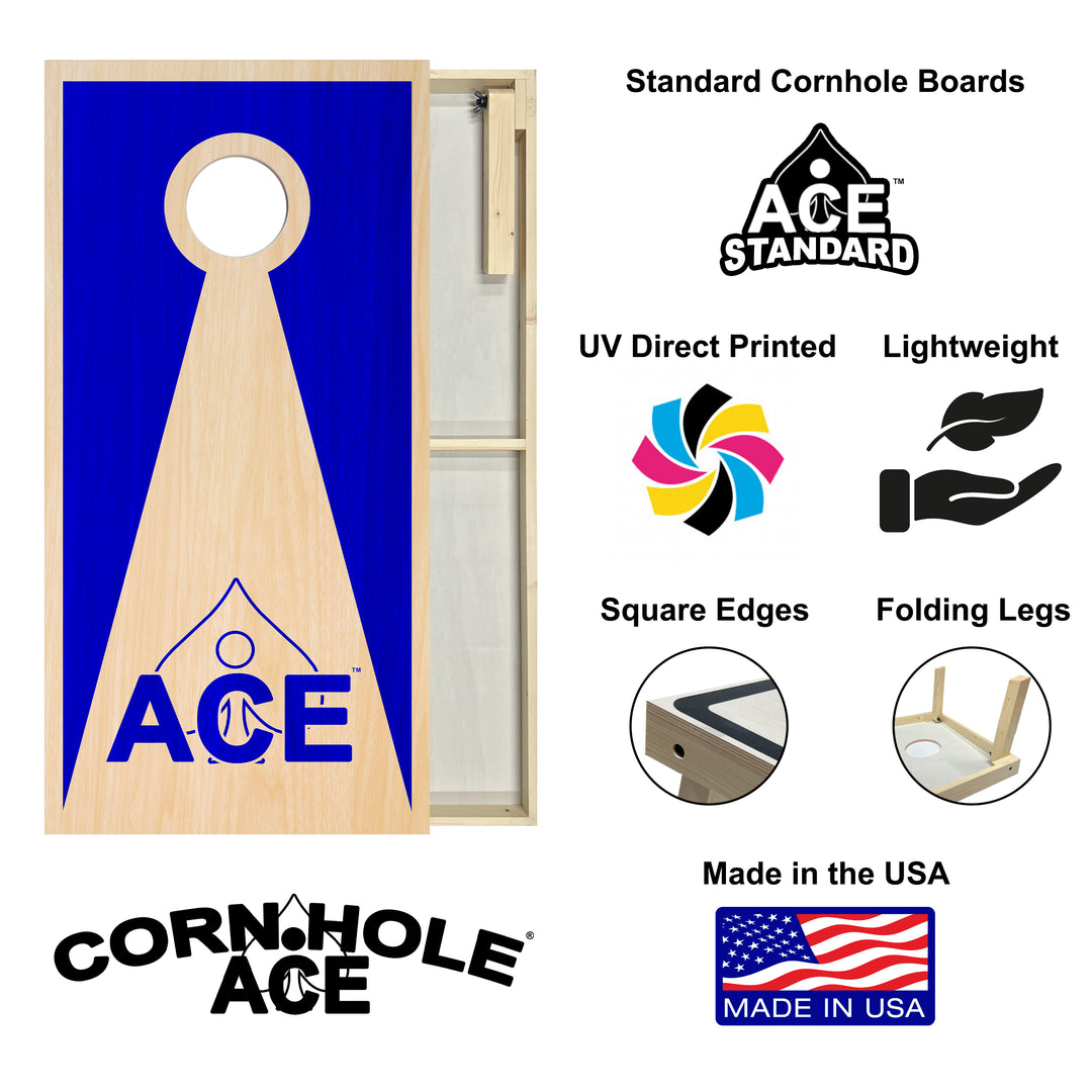 Navy Blue ACE Inverse Triangle - Cornhole Board Set - Standard