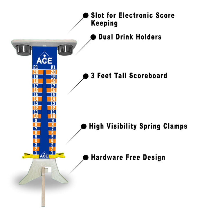 Elite Cornhole Scoreboard - 3ft Tall - Triangle Edition (Navy Blue/Orange)