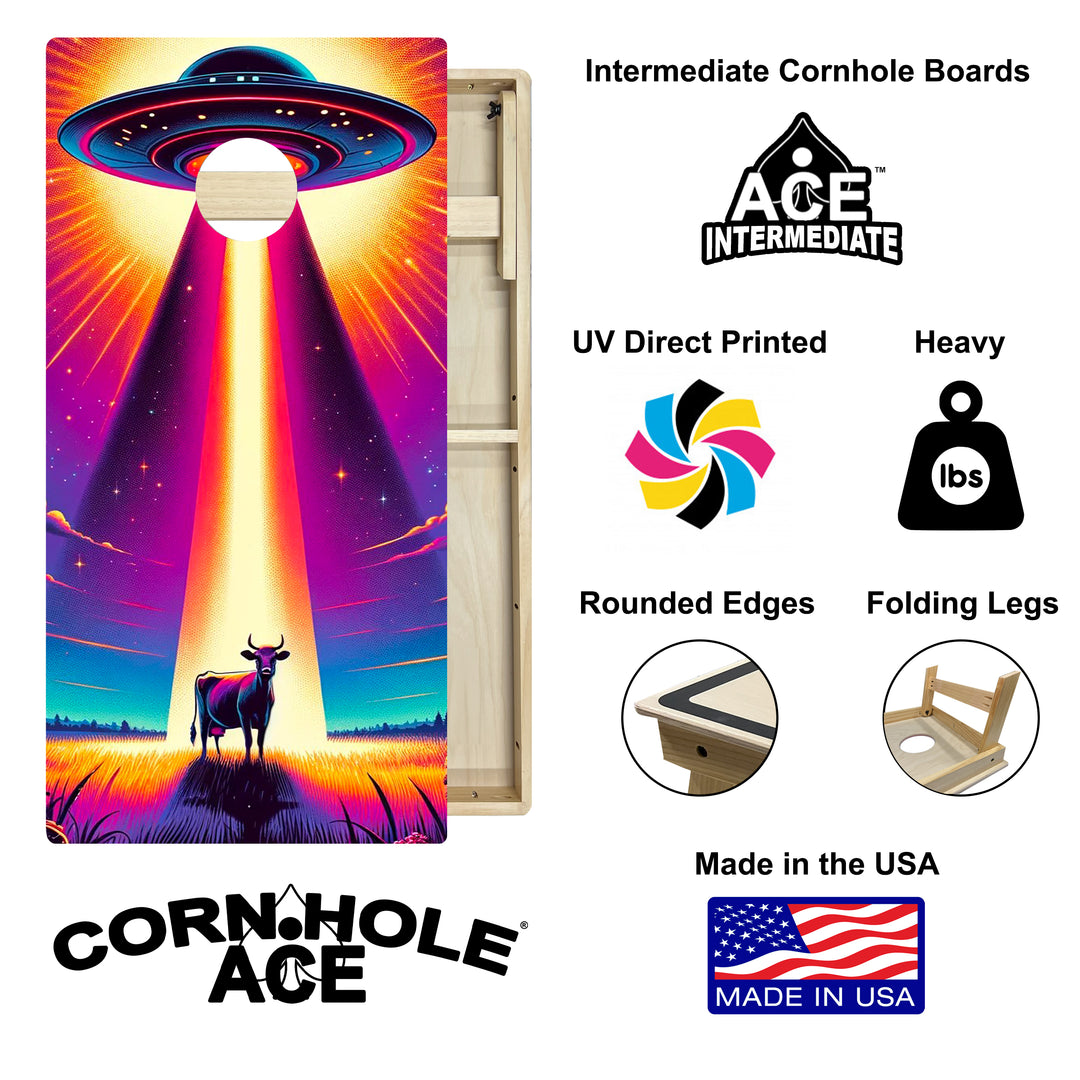 Neon UFO - Cornhole Board Set - Intermediate