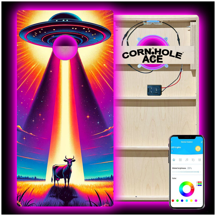 Neon UFO - Cornhole Board Set - Professional - With Pro Light Kit