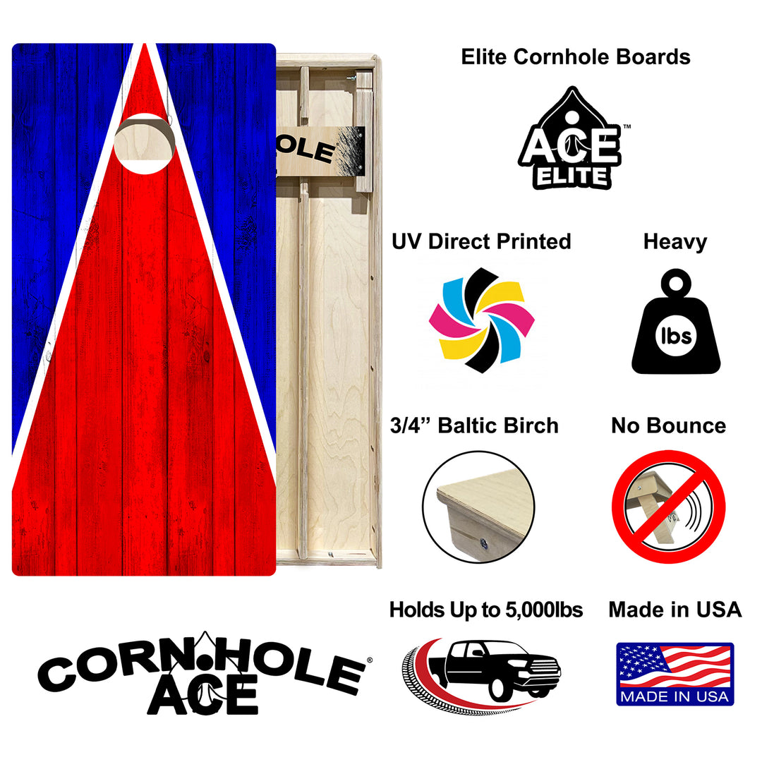 New England Tailgate Triangle Design (Red and Blue) - Cornhole Board Set - Elite