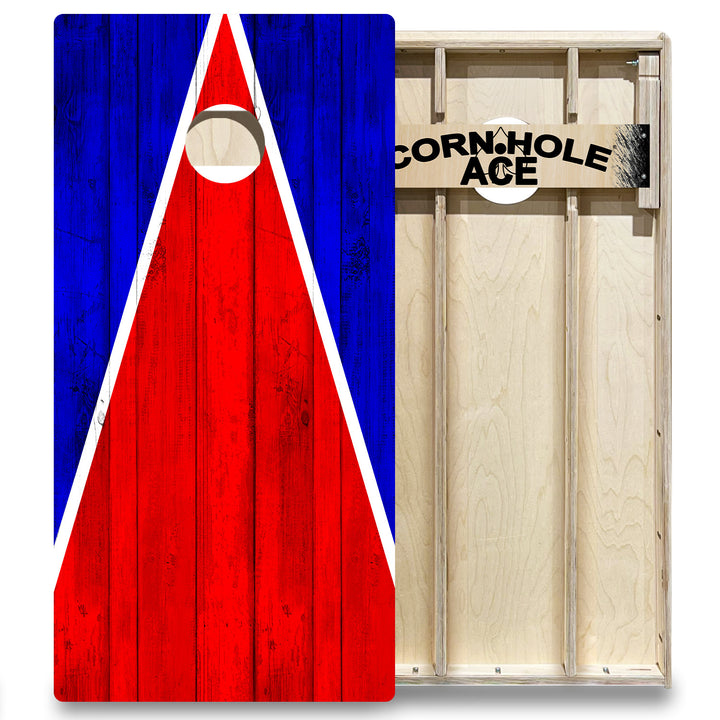 New England Tailgate Triangle Design (Red and Blue) - Cornhole Board Set - Elite