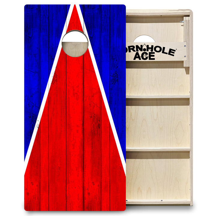 New England Tailgate Triangle Design (Red and Blue) - Cornhole Board Set - Professional