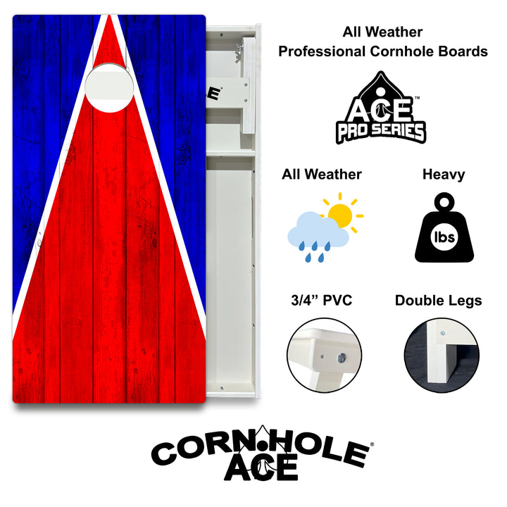 New England Tailgate Triangle Design (Red and Blue) - Cornhole Board Set - All Weather