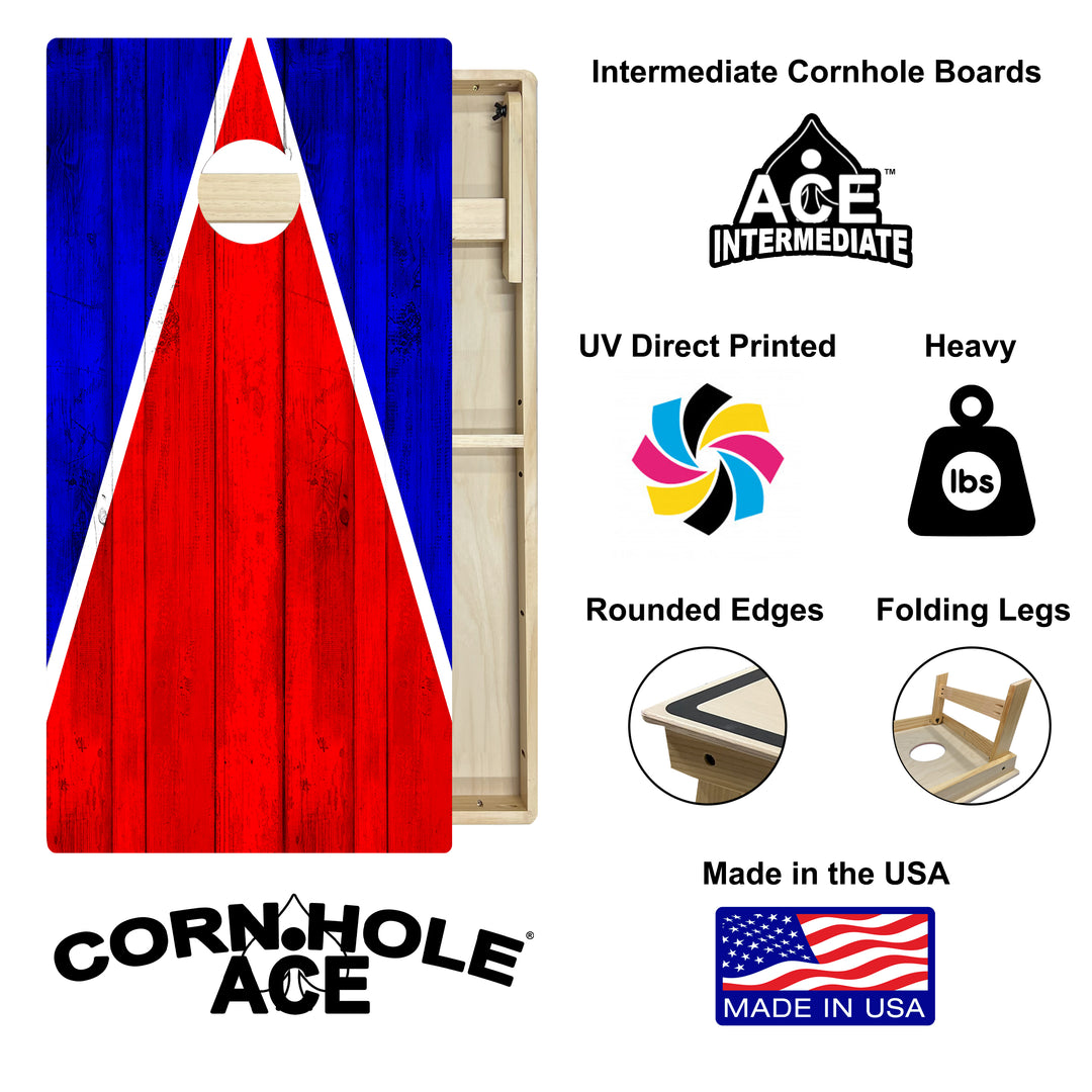 New England Tailgate Triangle Design (Red and Blue) - Cornhole Board Set - Intermediate