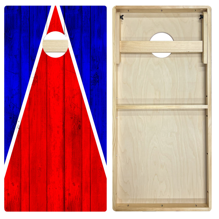 New England Tailgate Triangle Design (Red and Blue) - Cornhole Board Set - Intermediate