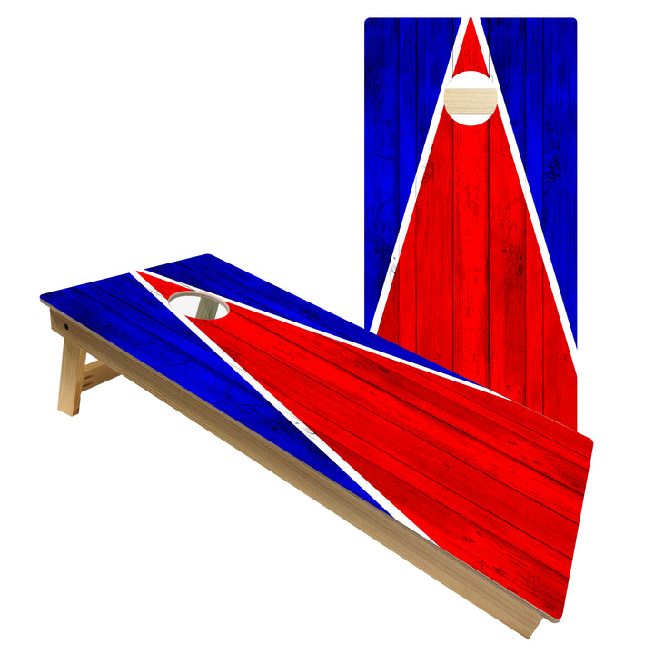 New England Tailgate Triangle Design (Red and Blue) - Cornhole Board Set - Intermediate