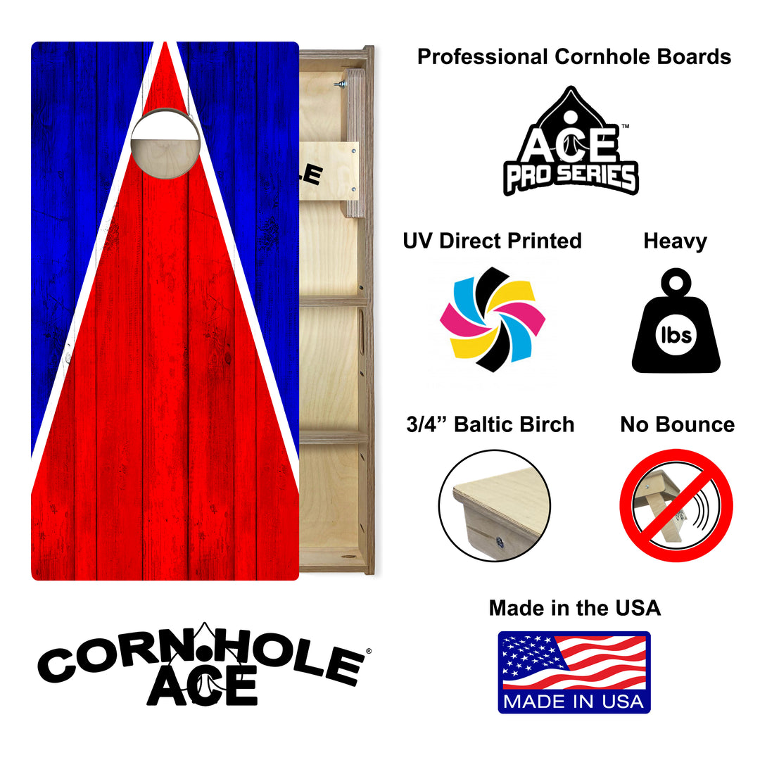 New England Tailgate Triangle Design (Red and Blue) - Cornhole Board Set - Professional