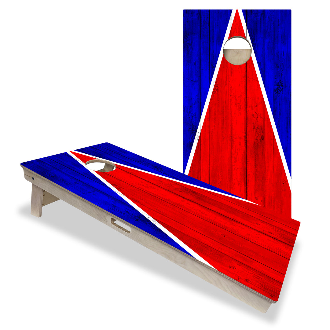 New England Tailgate Triangle Design (Red and Blue) - Cornhole Board Set - Professional