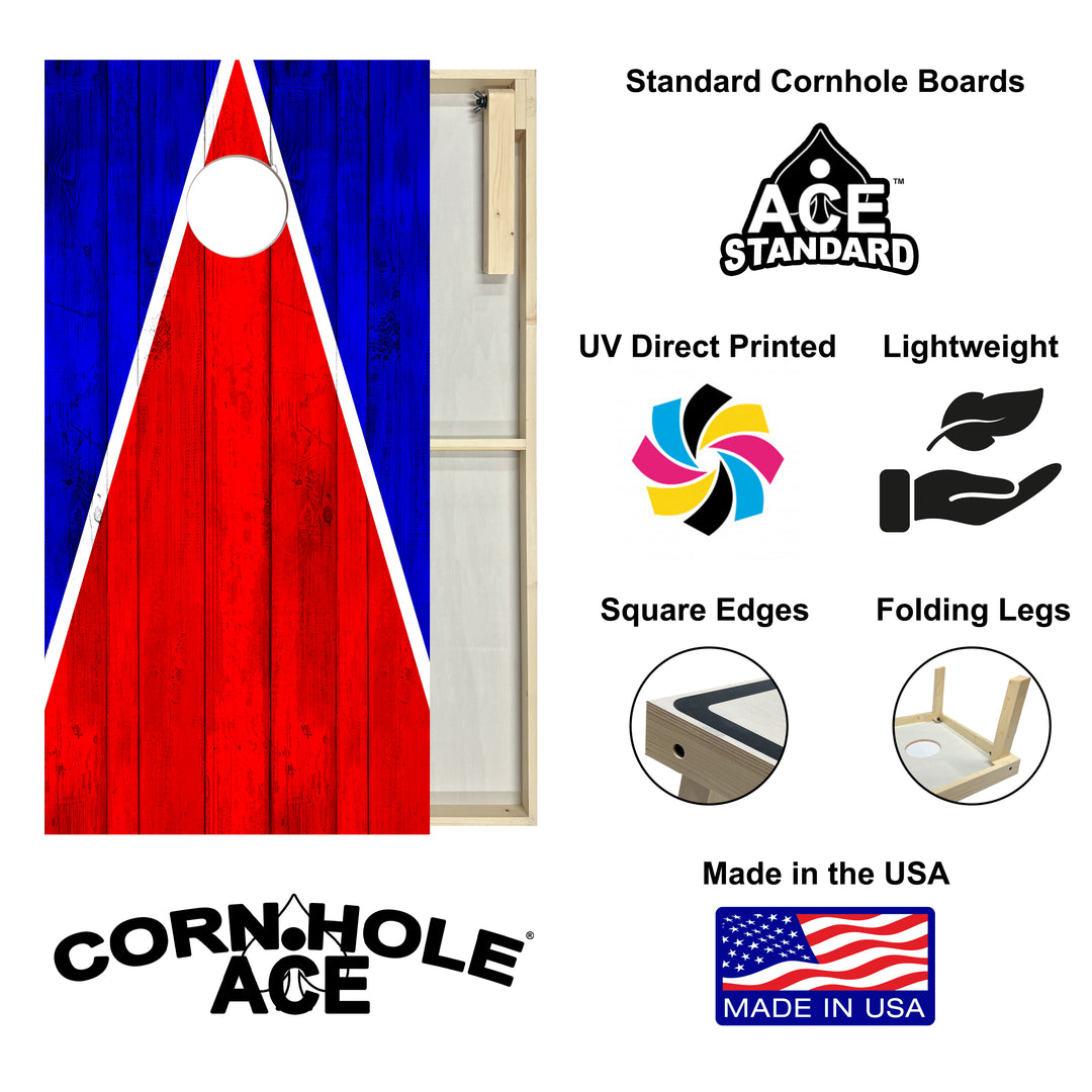 New England Tailgate Triangle Design (Red and Blue) - Cornhole Board Set - Standard