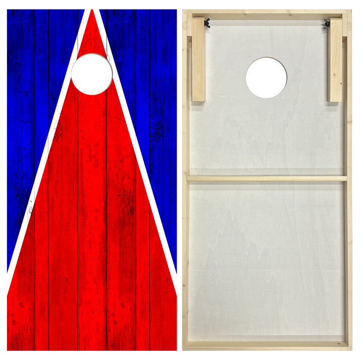 New England Tailgate Triangle Design (Red and Blue) - Cornhole Board Set - Standard